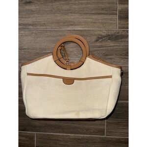 FOSSIL Canvas Crossbody Bag Leather Ring HANDLES No Shoulder Strap Stained